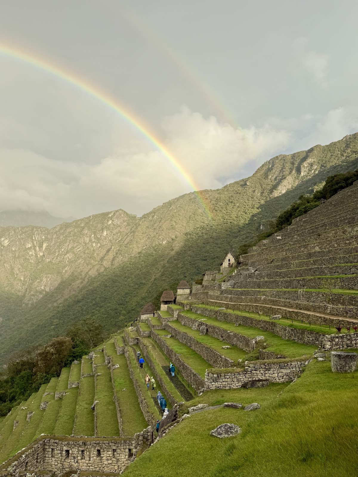 A double rainbow over the terraces of Machu Picchu