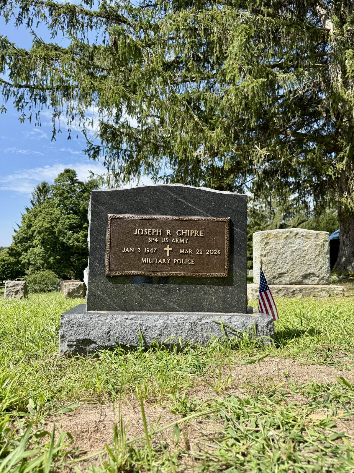 Uncle Joe's headstone — Mom's brother, five months on.